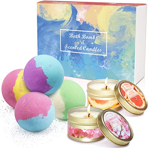 SCENTORINI Coffret Bombes de Bain Boules Effervescentes et Bougies Parfumées Riches en Huile Essentielle Idée Cadeau Parfaite pour Bain Moussant pour Femme Filles Enfants ou pour Se Faire Plaisir
