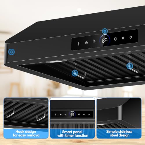 Image of Black 30 Inch Under Cabinet Range Hood 1200 CFM, Hook Design