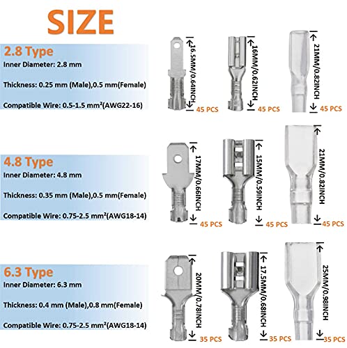 Huarew 3 Values 375 Pcs 2.8/4.8/6.3Mm Male And Female Wire Spade Connecto Crimp Terminal Insulating Sleeve Kit For Car Audio Speaker Electrical Wiring #TOP1