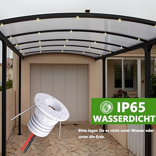 Einbaustrahler LED 1W, mini led Spot,led einbaustrahler 12V Lochmaß 15-18mm,Deckenspots IP65 Einbauspots Warmweiß,Led spot für Carport Badezimmer Küche,mit 230V Trafo,15er set (Weiß,Warmweiß 3000k)