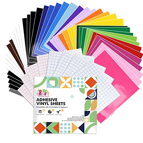 UCEC 52Pack Removable Vinyl Sheets Compatible with Cricut Maker 4/Maker 3/Explore 3/Explore 4, 22 Color Permanent Vinyl 13"x12" Self Adhesive Vinyls Sheets for DIY Projects Scrapbooking Cup Decoration