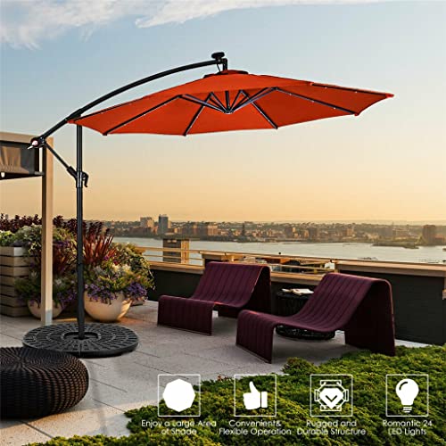 Walnut 10' Hanging Solar Led Umbrella Patio Sun Shade Offset Market W/Base 10Ft Solar Powered Offset Umbrella With Cross Base (Color : B) #TOP1