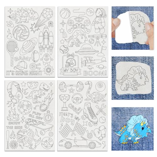 ACRNIGHEET 4 Sheets Water Soluble Embroidery Patterns Stabilizers Boyish Theme Embroidery Stick and...