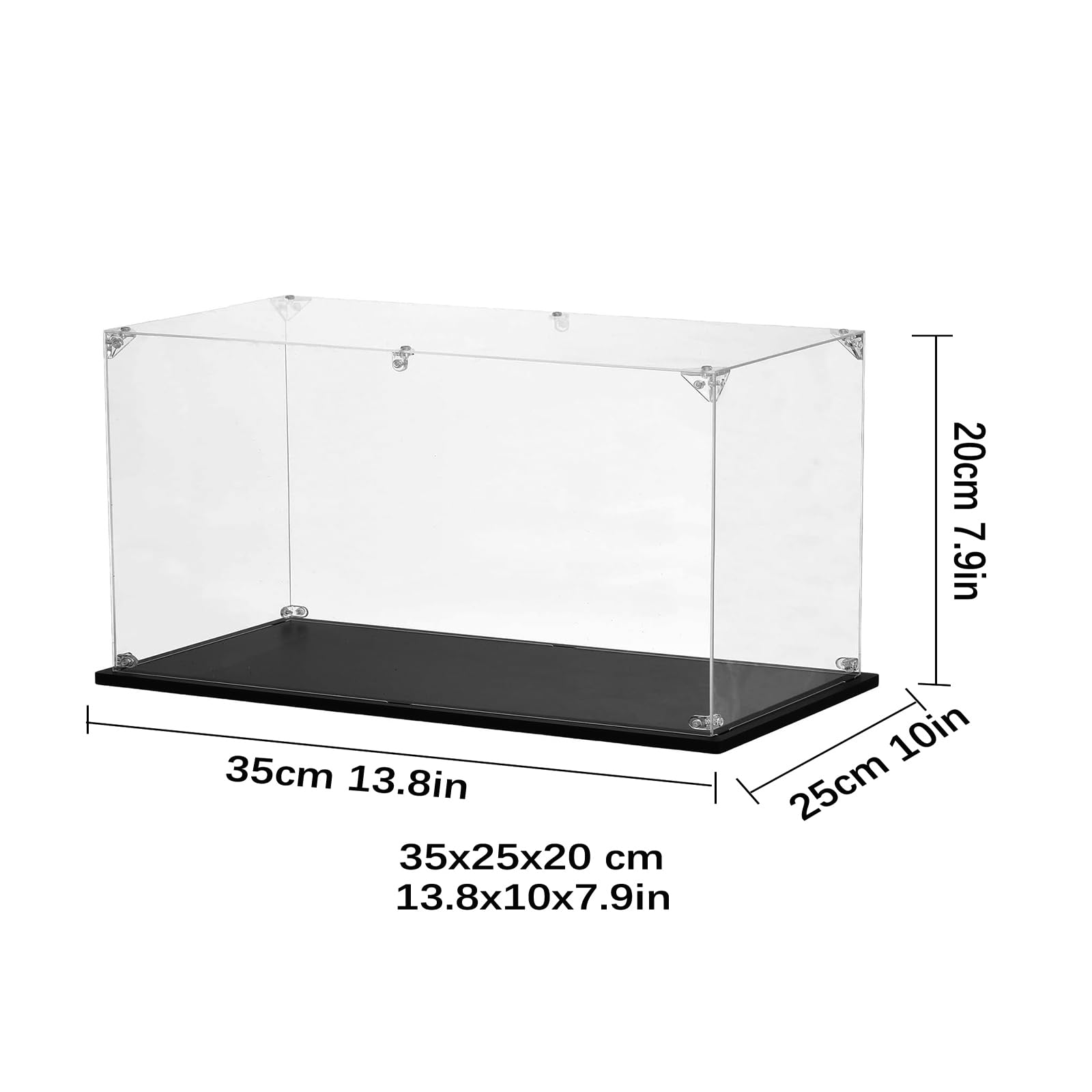 Acryl Vitrine 35x25x20cm 3MM Verdicket Vitrine Box Acryl mit schwarzer hölzerner Basis, Staubdichte Schaufenster klar Display Case,für 75375 21319 75380 42204(13.8x9.8x7.9Inch/35x25x20CM)