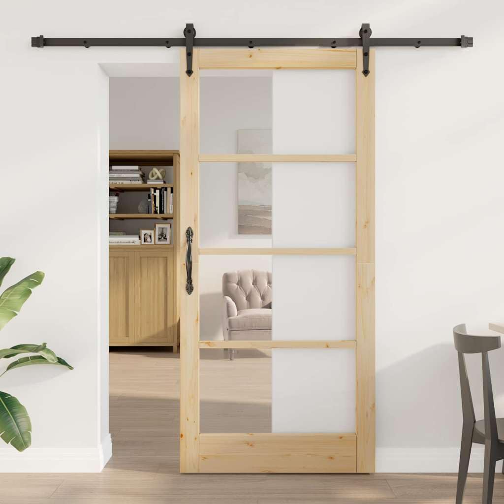 vidaXL Drzwi przesuwne ORKDAL 93 x 202 cm Lite drewno sosnowe i szkło | Elegancki i ponadczasowy wygląd, Zrobione z litego drewna sosnowego i metalu, dzięki czemu są trwałe, Przesuwane elementy,