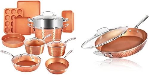 Miniatura 8 de Gotham Steel Hammered Copper Collection - Juego de utensilios de cocina y utensilios para hornear de primera calidad de 15 piezas y ollas y sartenes