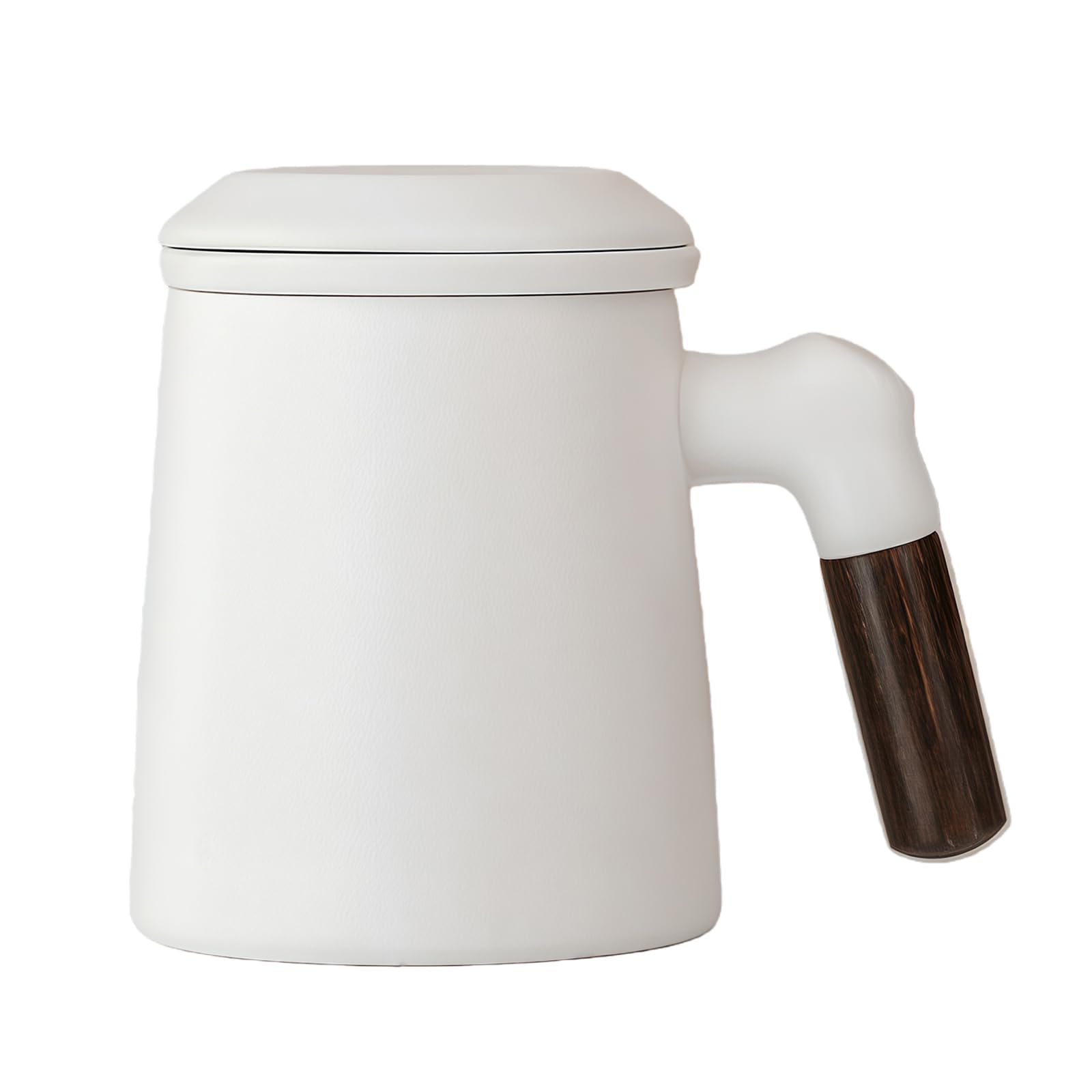 Taza de té con infusor y tapa, taza de café de cerámica con mango de madera, capacidad de 400 ml para té de hojas sueltas
