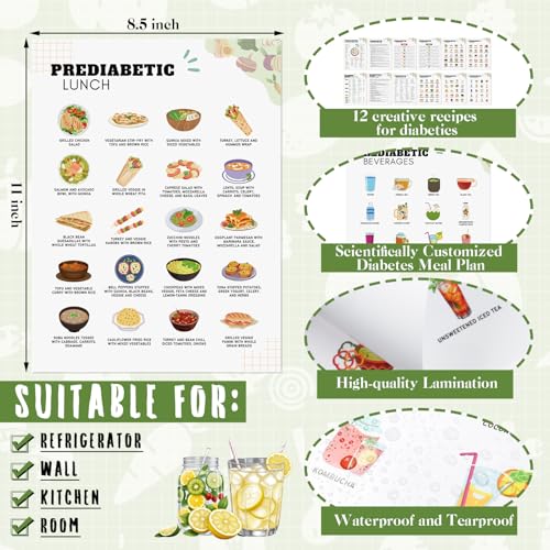 Image of Sinload 12 Pcs Pre Diabetic Food List Laminated Diabetes Type 2 Meal Plan Food Chart Low Sugar Food Glycemic Index Chart