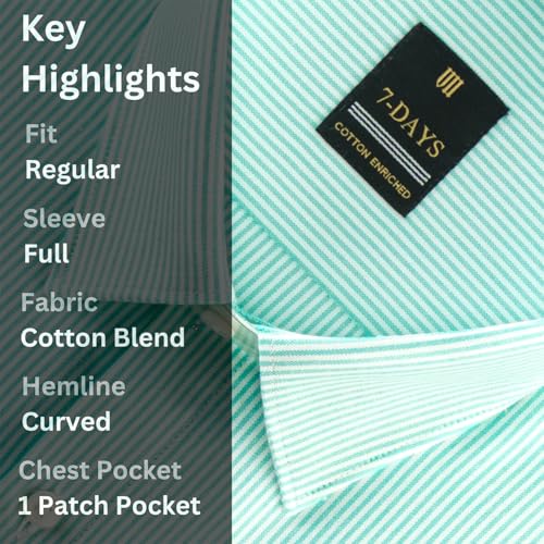 Image of 7-DAYS Men's Premium Striped Formal Shirt - Cotton Rich, Regular Fit, Full Sleeve, with Pocket, Wrinkle Resistant - Stylish Office & Everyday Wear.