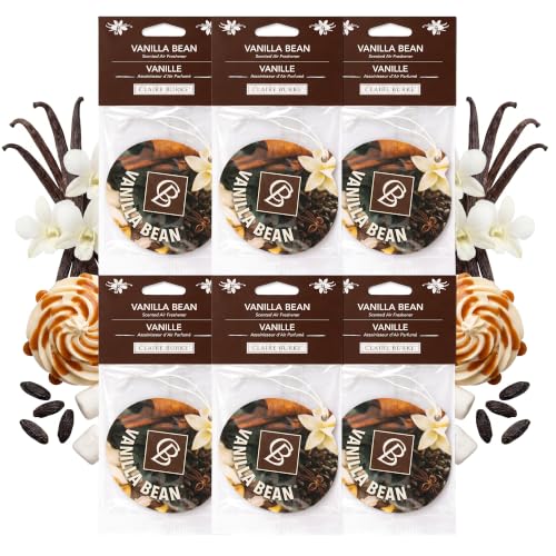 Image of Claire Burke Vanilla Bean Hanging Car Air Freshener - Luxury Scent, Long-Lasting Odor Neutralizer | Up to 30 Days | Made in USA | Strong Air Freshener for Car | Pack of 6