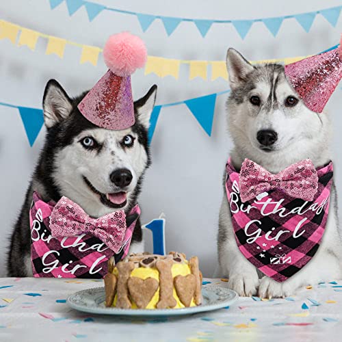 Dog Birthday Party Supplies, Lmshowowo Reusable Girl Dog Birthday Bandana Scarf Set, Cute Dog Birthday Hat With Number Bow Tie For Small Medium Large Dog Pet (Pink) #TOP1