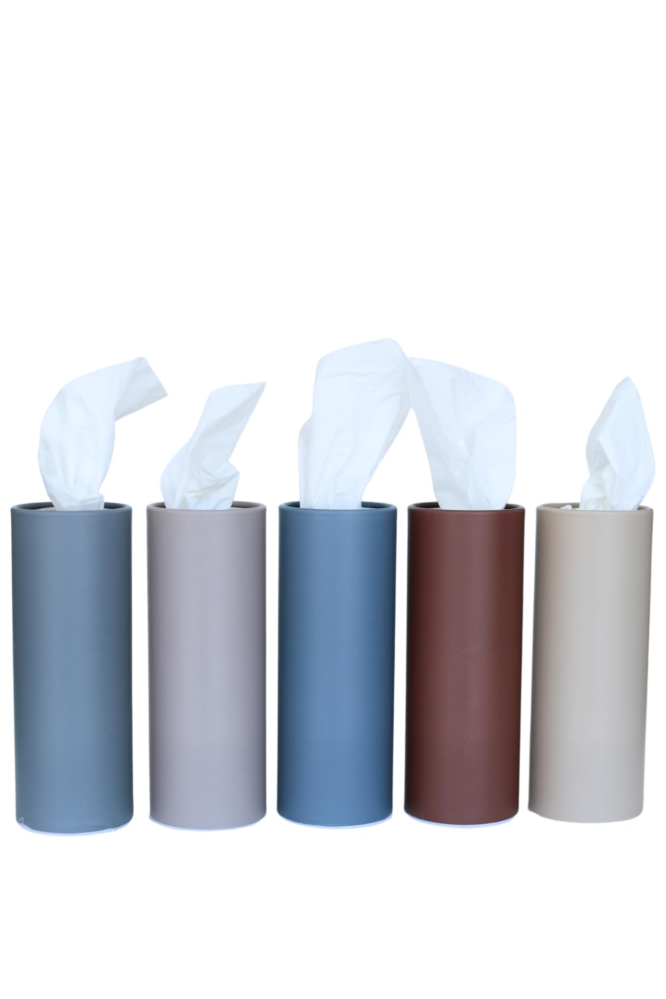 Cylinder Car Facial Tissue Holder 5 Pack 50 Tissues Per Cylinder with Easy Open Lid 3-Ply Tissues for