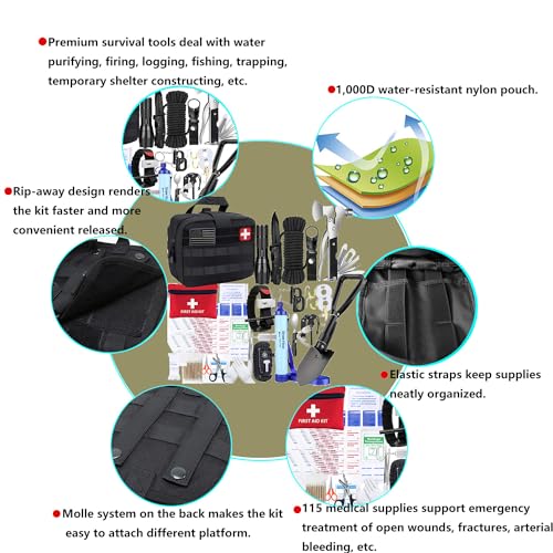 Survival Kits Camping kit - Tactical Gear Accessories Molle Attachments Survival Kit EDC Military First Aid Kit Emergency Bugout Bag Gifts for Men Carlebben - Image 4