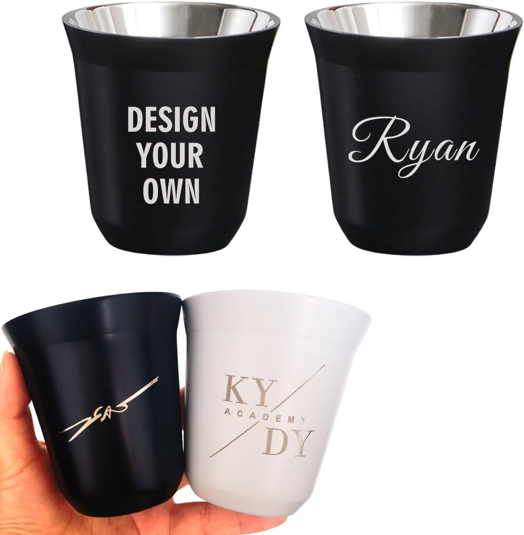 Personalized Stainless Steel Espresso Cups Set, 2pcs Double Wall Insulated Unbreakable 5.4oz(160ml) Vacuum Insulated Cups for Outdoor Picnics & Parties
