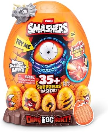 ZURU Smashers Dino Egg Hunt (Giganotosaurus), Fire Spitting Luminous Dinosaur Themed Treasure Hunt Toy Collectible for Boys and Kids