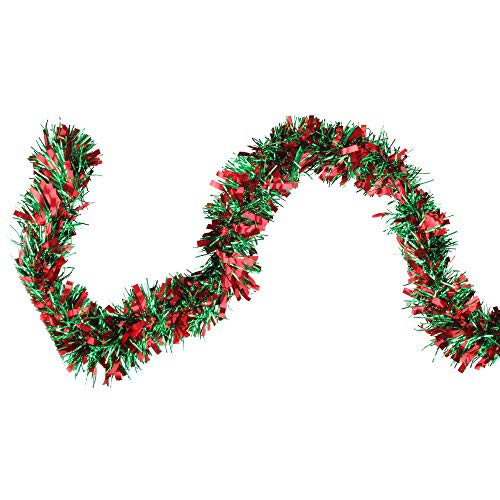 Northlight Festive Shiny Christmas Tinsel Garland Unlit-6 Ply, 50', Red/Green