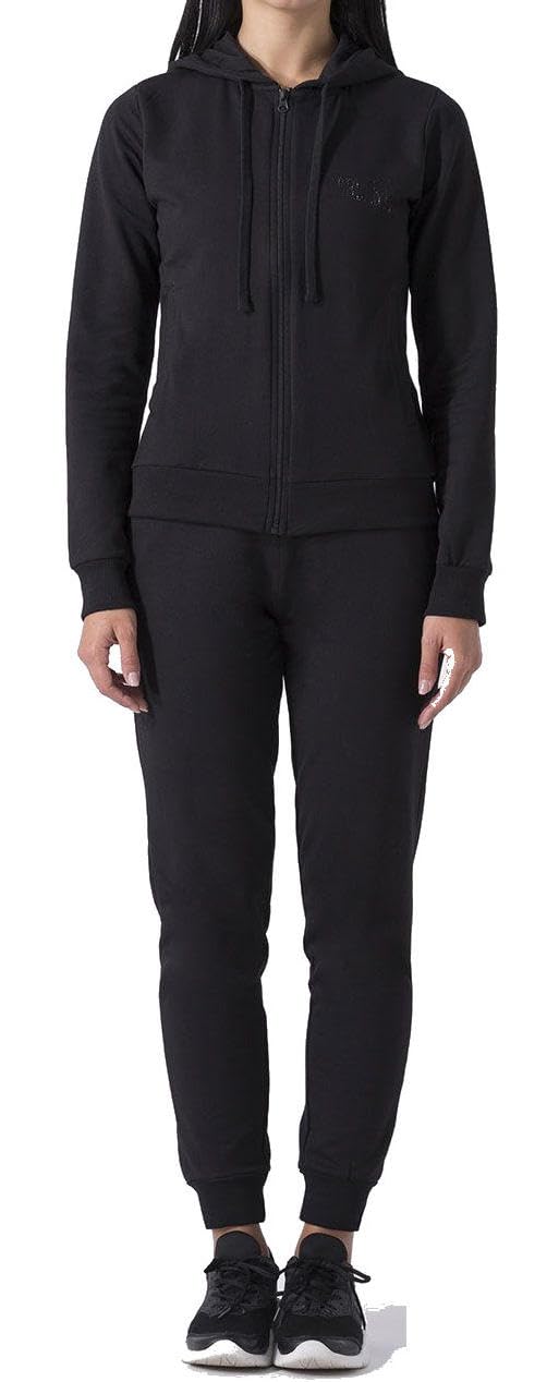 Everlast Tuta da Ginnastica Donna Completo Sportivo, Nero Cappuccio, XL | Cotone Felpato, Set per Sport e Tempo Libero, Palestra