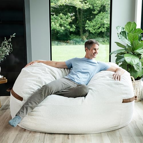 Image of Big Joe Fuf 7Ft Giant Foam Bean Bag Chair, Oversized Couch with Removable Cover for Kids, Teens, Adults, Sandstone Textured Boucle, 7 Foot | Premium Shredded Foam Filled, Textured Boucle, Adult-Sized Comfortable Seating, Supports Up to 300 lbs