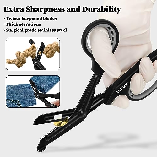 Trauma Shears - Medical Scissors Bandage Scissors for Nurses, 7.5\" Fluoride Coated Non-stick Blades Nursing scissors, Ergonomic Comfort Grip Scissors for Doctor, Nurses,Students,EMT,First Aid Black*2