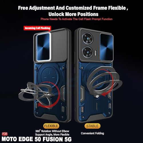 Image of AESTMO Armor Motorola Moto Edge 50 Fusion 5G Bumper Back Case Cover | Ring Holder & CD Pattern Sliding Camera Shutter Cover | Back Case Cover for Motorola Moto Edge 50 Fusion 5G (Blue)
