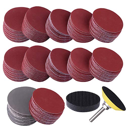 Keyohome 300 Pcs Sanding Discs Pads, 50mm/2Inch Hook and Loop Pads with 1/4 Shank Backing Pad & Foam Buffering Pad 80/180/240/320/400/600/800/1000/2000/3000 Grits