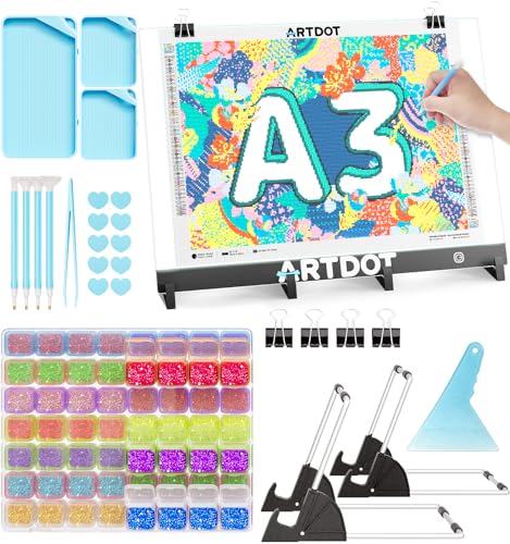 ARTDOT A3 LED Light Pad for Diamond Painting, USB Powered Light Board Kit, Adjustable Brightness with Detachable Stand and Clips