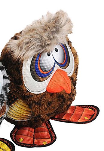Happy Tails Strong Mesh Fabric Owl, Rooster, Duck Barnyard Buddies Squeaker Chew Plush Dog Toy 3-Pack #TOP3