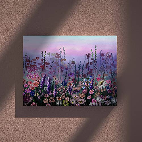 Whatarter Wildflower Romantic Wall Art Pink Colorful Flower Purple Pictures Wall Decor Canvas For Girls Bed Room Framed Art Prints Purple Flowers Canvas Spring Paintings For Wall Decorations 16X24Inch #TOP3