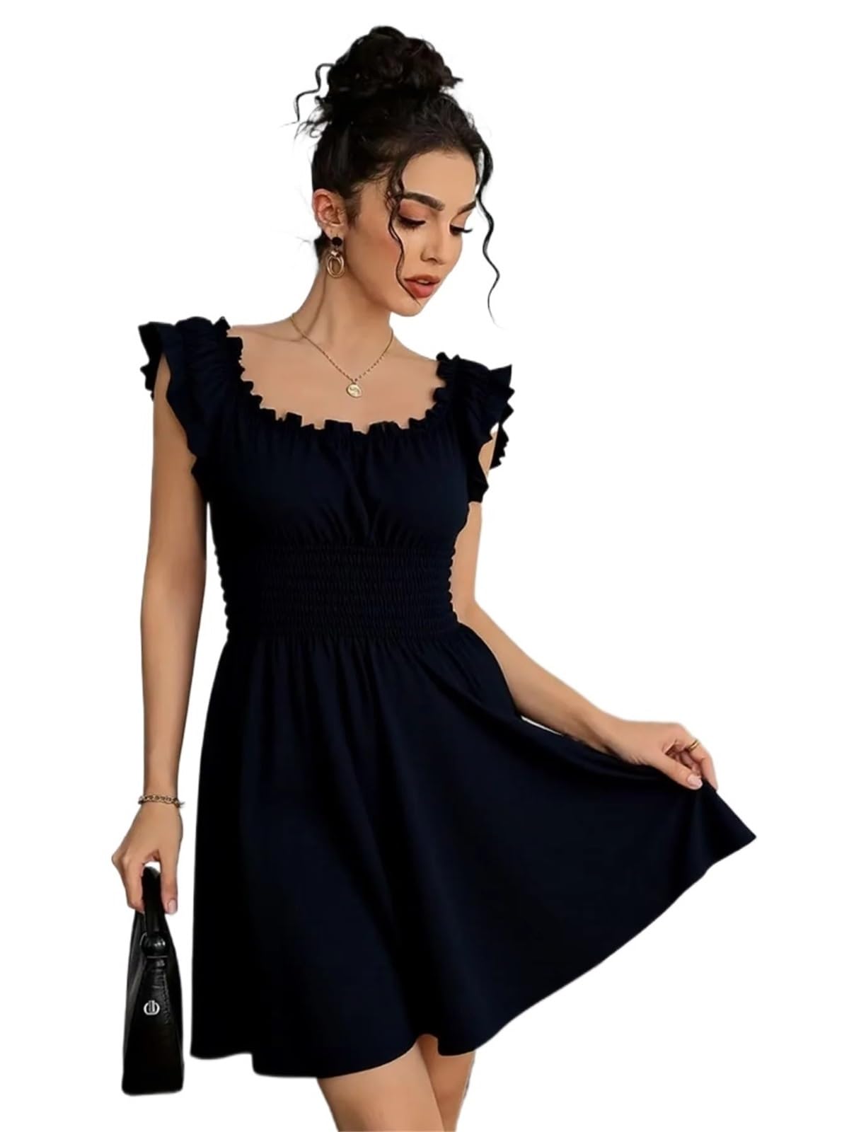 Vestido de Playa Verano con Cuello en V Corte Ajustado Cintura elástica Mujer diseño Retazos Florales for Vacaciones