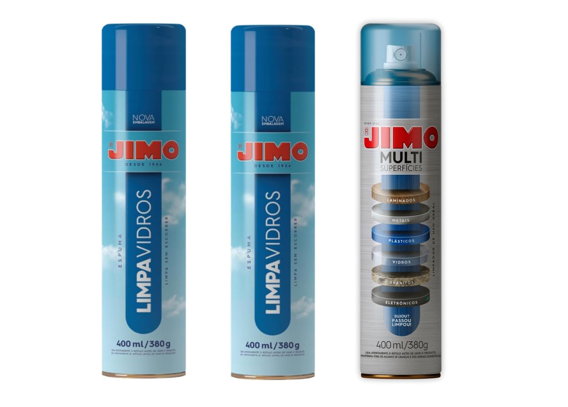 Kit 2 Jimo Limpa Vidros 400ml + 1 Jimo Multi Superfícies 400ml