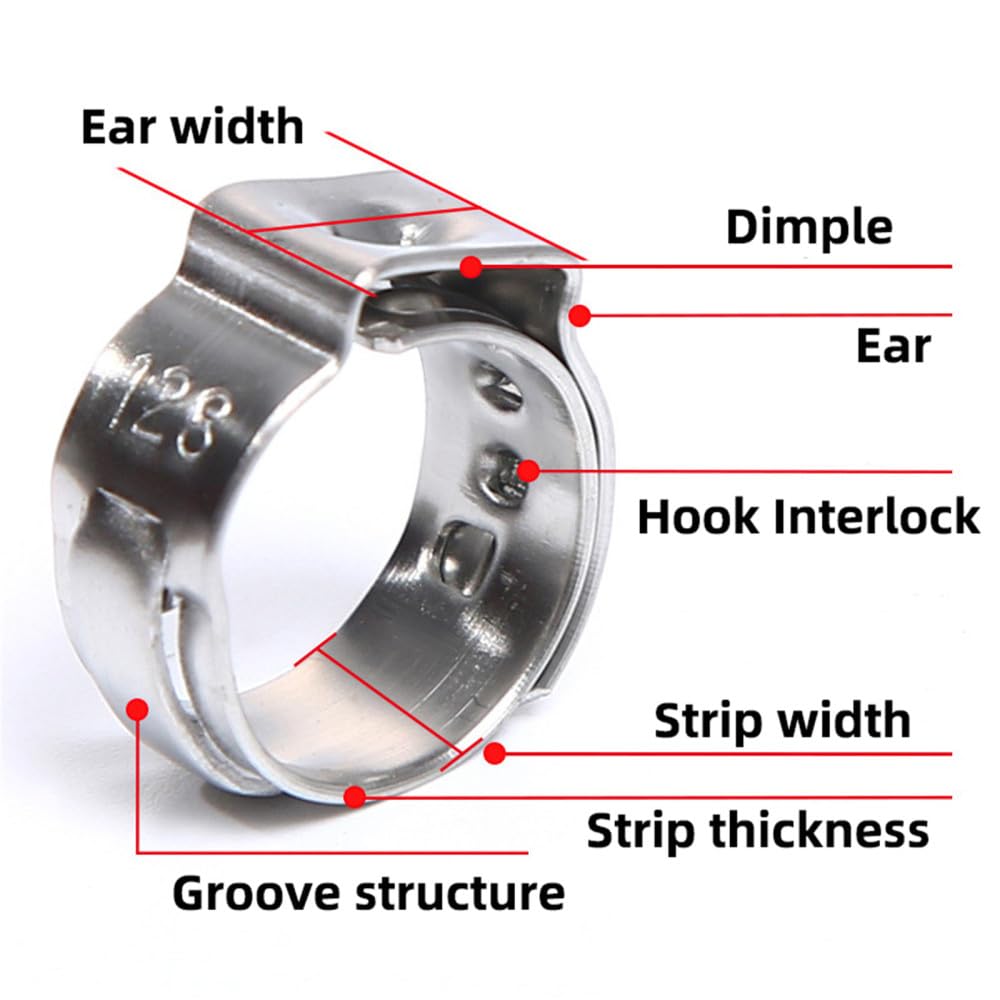 Abrazadera de tubo,Anillos de abrazadera, 50 fascette stringitubo for orecchio singolo 5,3-42 mm Specifiche multiple Kit di assortimento fascette for tubi auricolari in acciaio inossidabile 304,(8.3 1