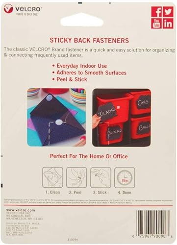 Miniatura 8 de VELCRO Brand - Sujetadores adhesivos de gancho y bucle trasero | Perfecto para el hogar u oficina | Monedas de 5/8 pulgadas | Blanco, 75 unidades