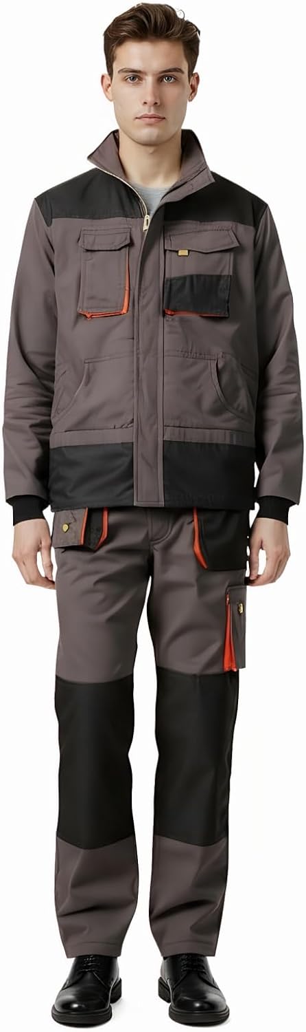 Maizoon Men's Long Sleeves Multi Pocket Polyester Split Coverall Jacket with Zipper Trousers for Warehouse Mechanics Workshop
