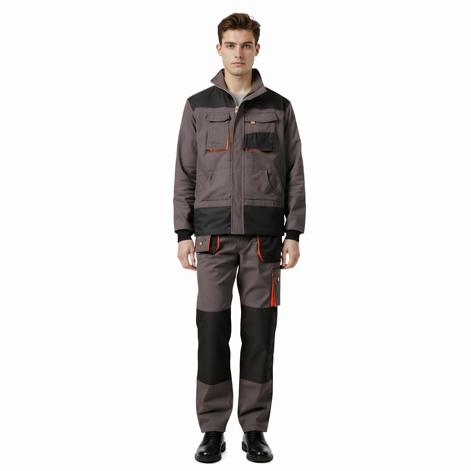 Maizoon Tuta da uomo a maniche lunghe multi tasca in poliestere divisa con cerniera pantaloni per magazzini meccanici officina uniforme lavoro grigio set