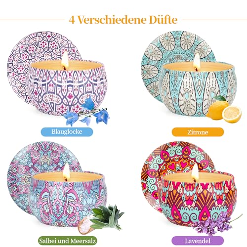 Scented Candles Gift Set for Women Men, Aromatherapy Candle Set Soy Wax 4 Pcs,Stress Relief Fragrance Candle Tea Lights Lavender,Blue Bell,Wood Sage&Sea Salt for Birthday/Valentine's Day/Christmas - Image 3