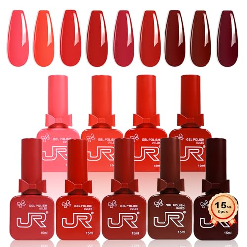 JR 9pcs Deep Red Burgundy Gel Polish Set