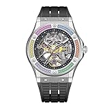 ＨＡＯＦＡ 腕時計メンズ スケルトン 機械式自動巻き ラインストーンベゼル パワーリザーブ 80時間 中空の文字盤 サファイアガラス おしゃれ 防水 高级 紳士腕時計人気 男性プレゼント (カラフル)