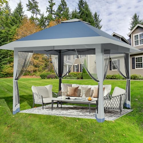 WildVenture Easy Pop Up Outdoor Gazebo Tent 13x13ft – Waterproof, UPF 50+ Sun Protection, Mosquito Netting, One-Push Setup – Portable Patio Canopy for Backyard, Camping, Events – Blue&Gray by WildVenture - Image 2