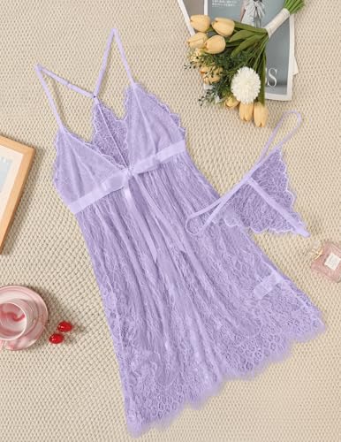 Image of Avidlove Women Sexy Lingerie Babydoll Lace Chemise Eyelash Wedding Brial Lingerie
