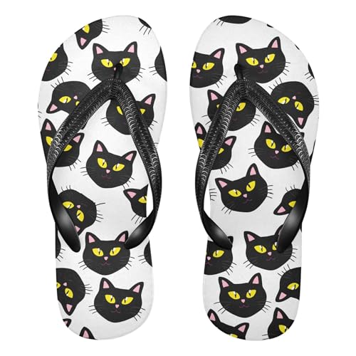 Burbuja Big Black Cat Faces Flip Flops for Women Men, Soft Thong Sandals Rubber Slippers for Pool Beach Essentials