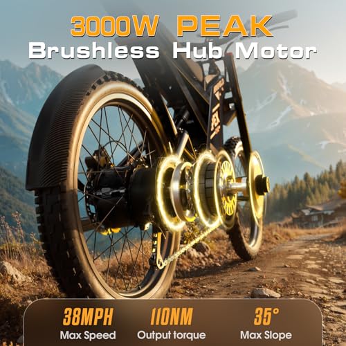 Electric-Dirt-Bike for Adults with Peak-3000W Brushless Motor and 48V 30AH Battery Max 40MPH and 80Miles, Adult Electric-Mountain-E-Bike Motorcycle with Fat Tire for Snow, Sand and Commuting - Image 3