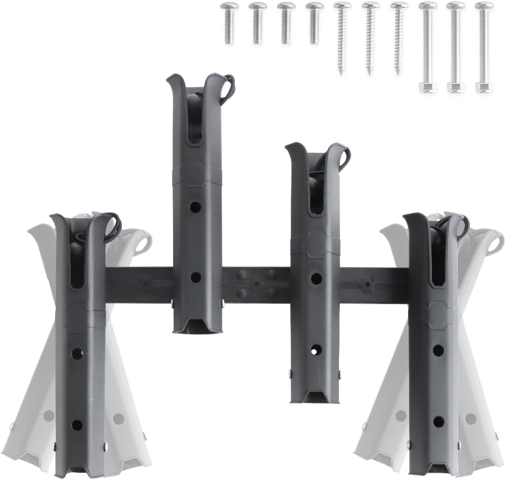 VTurboWay 4-Tube Adjustable Fishing Rod Bracket, Removable Pole inserter Holder, Drilling installation for Boat Yacht Kayak Fishing, Self-Adhesive for Fishing Box Cooler, Spinning Plastic, Black