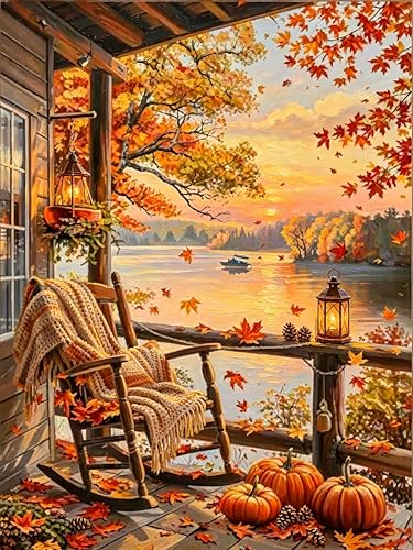 AOSGEDY Fall Paint by Numbers Kit for Adults - Autumn Landscape Adult Paint by Number Kits on Canvas Without Frame for Beginner DIY Acrylic Oil Painting by Numbers Kit for Home Wall Decor 16x20 Inch