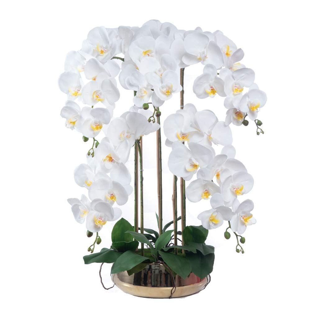 Orchidées blanches artificielles en PU haut de gamme avec vase élégant