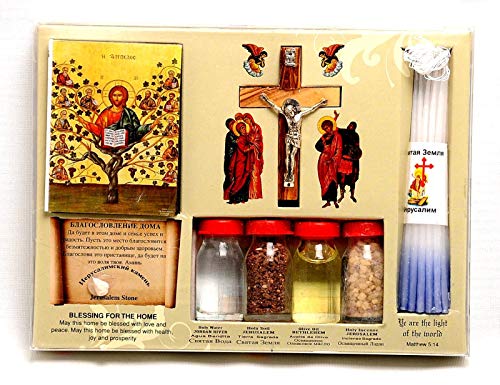 Kit de bendición de Tierra Santa con botellas cruz y velas de Jerusalén