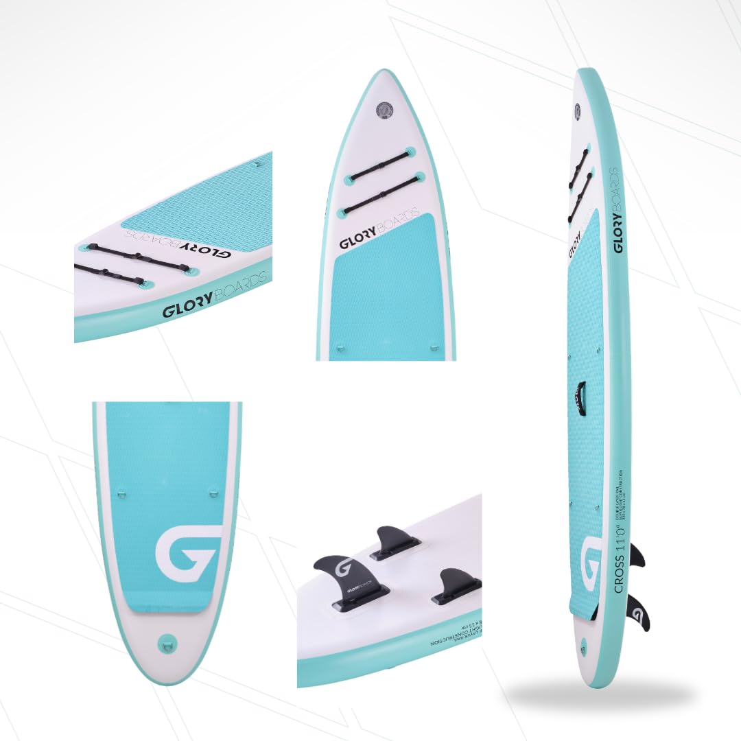 GLORY BOARDS ® Stand up Paddling Board aufblasbar – bis 180kg Tragkraft – komplettes SUP Set inkl. Carbonpaddel, Pumpe, Rucksack – Kajak Option – leichtes Stand up Paddle Board