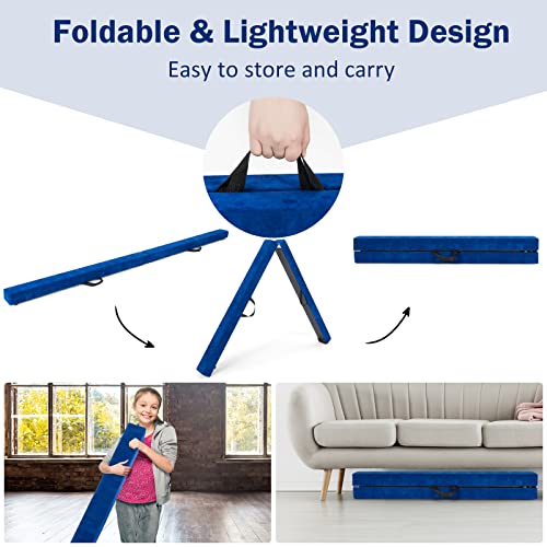 GYMAX 7/8/9 FT Folding Balance Beam, Portable Foam Gymnastic Beam w/Solid Wood Base, Carry Handle & Anti-Slip Bottom for Kids Teens Floor Home Gym - Thumbnail 2