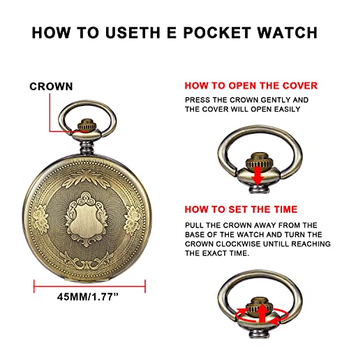 Realpoo Bronze Smooth Cover Roman Men's Quartz Pocket Watch, Black Roman Digital Dial With Chain, Smooth Quartz Pocket Watches Father's Day Christmas Gift -Bronze #TOP6