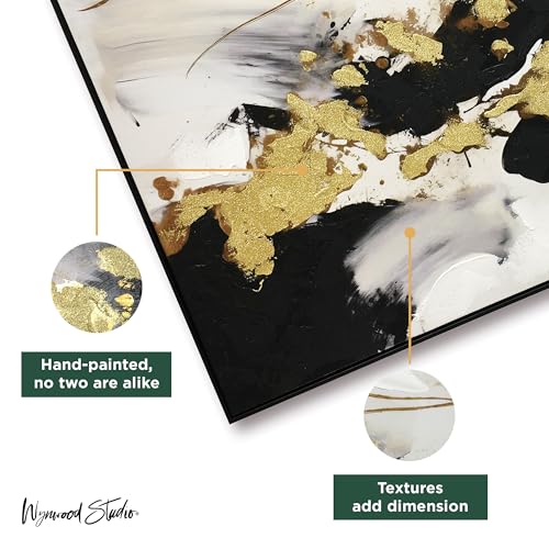 Spilled Gold Liquid Black and White Abstract Framed Wall Art With Hand Painted Accents by Wynwood Studio, 45" x 30" by Wynwood Studio - Image 4
