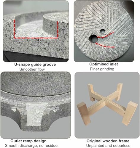 Hand Cranked Stone Mill for Soybean Milk, Handmade Grinder with Adjustable Coarse/Fine, Family Use, Wooden e, Tradital Kitchen Tool